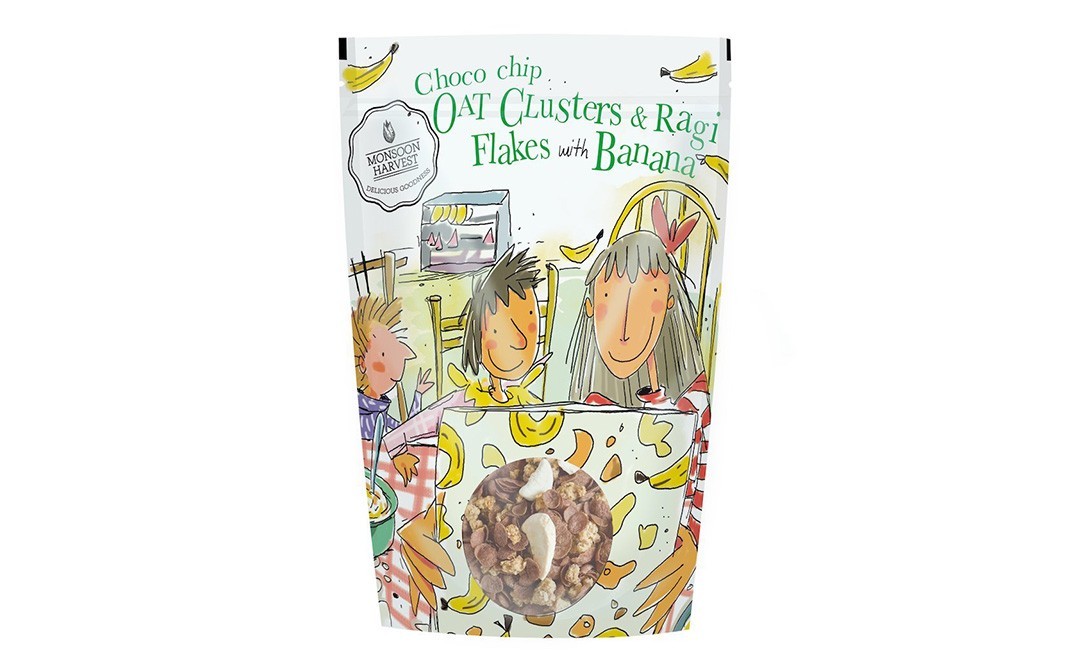 Monsoon Harvest Choco Chip Oat Clusters & Ragi Flakes With Banana   Pack  350 grams